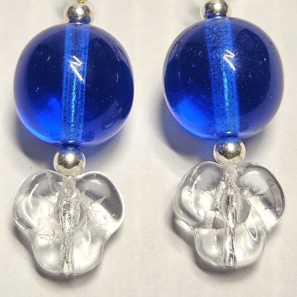Blue and Clear Glass Beaded Earrings - Picture 4 of 6